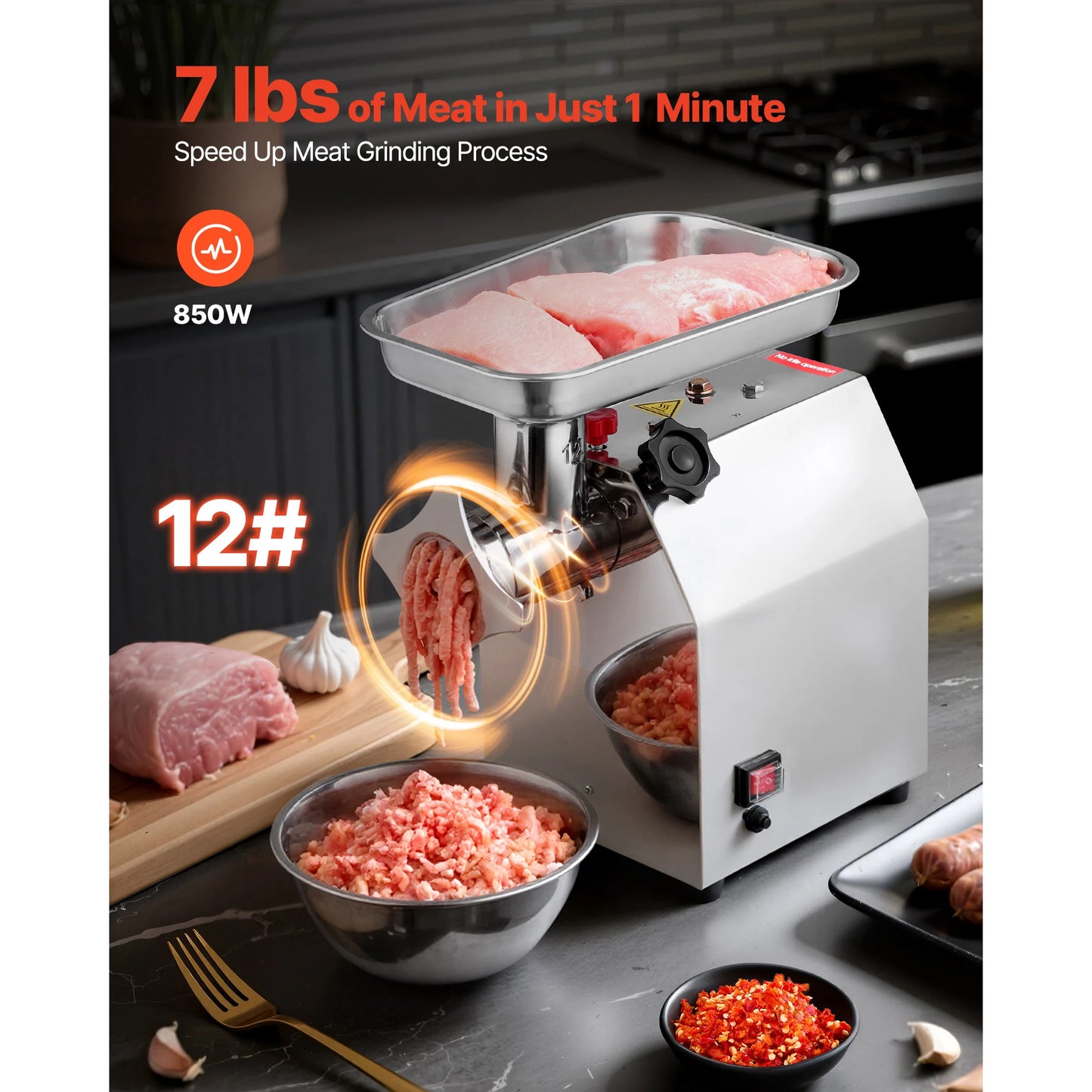SucceBuy #12 850W Heavy-Duty Electric Meat Grinder – 7 lb/min