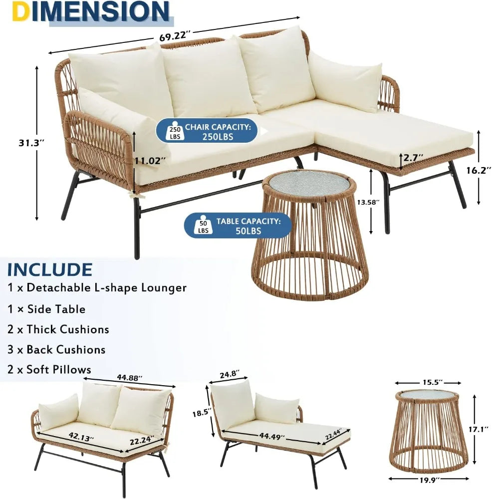L Shaped Patio Conversation Set With Glass Table Cushions