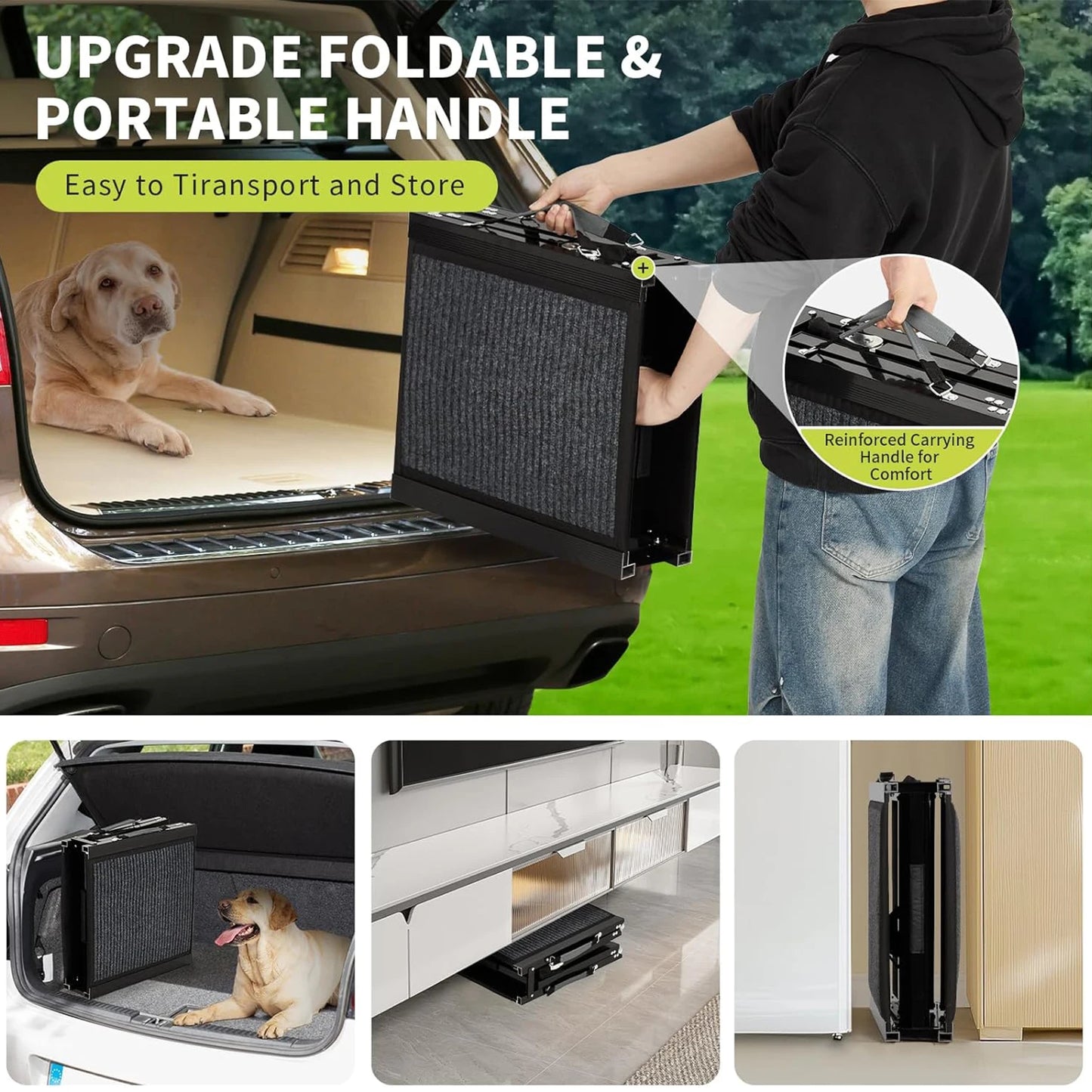 Folding Aluminum Dog Car Ramp with Non-Slip Surface – 250 lb Capacity