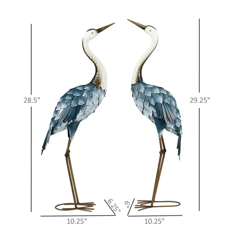 Metal Crane Garden Statues Set Of Two