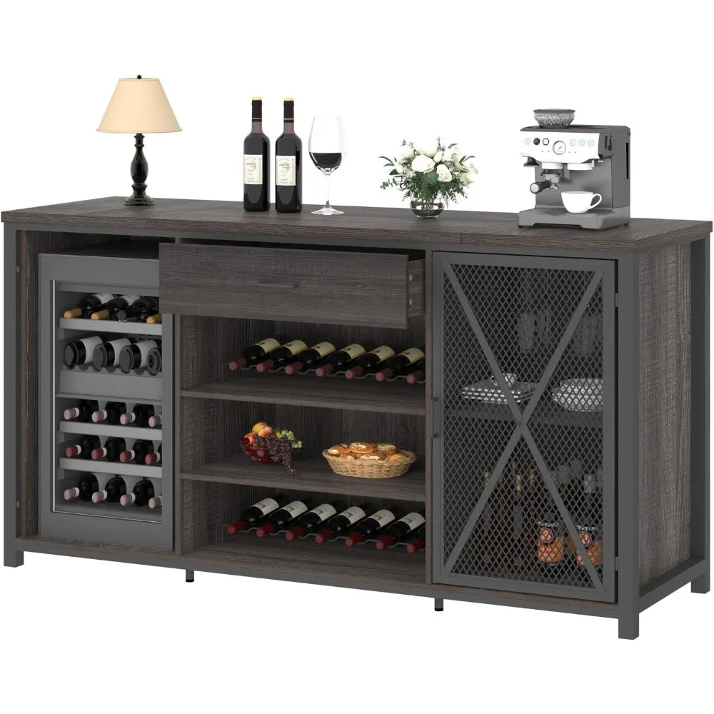 Farmhouse Bar Cabinet With Fridge Space And Wine Storage