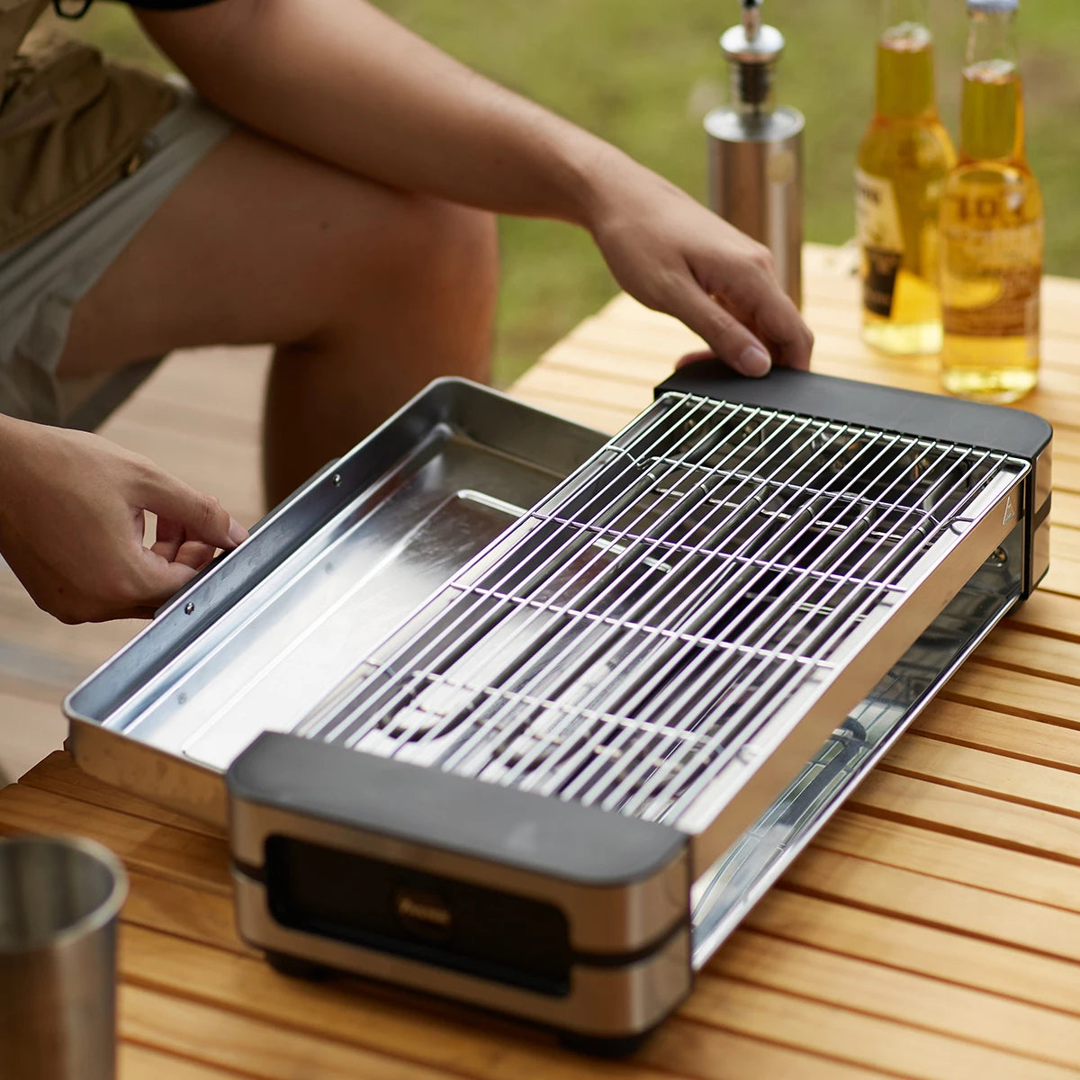AMERZIS Stainless Steel Electric Grill With Temperature Control And Removable Surface