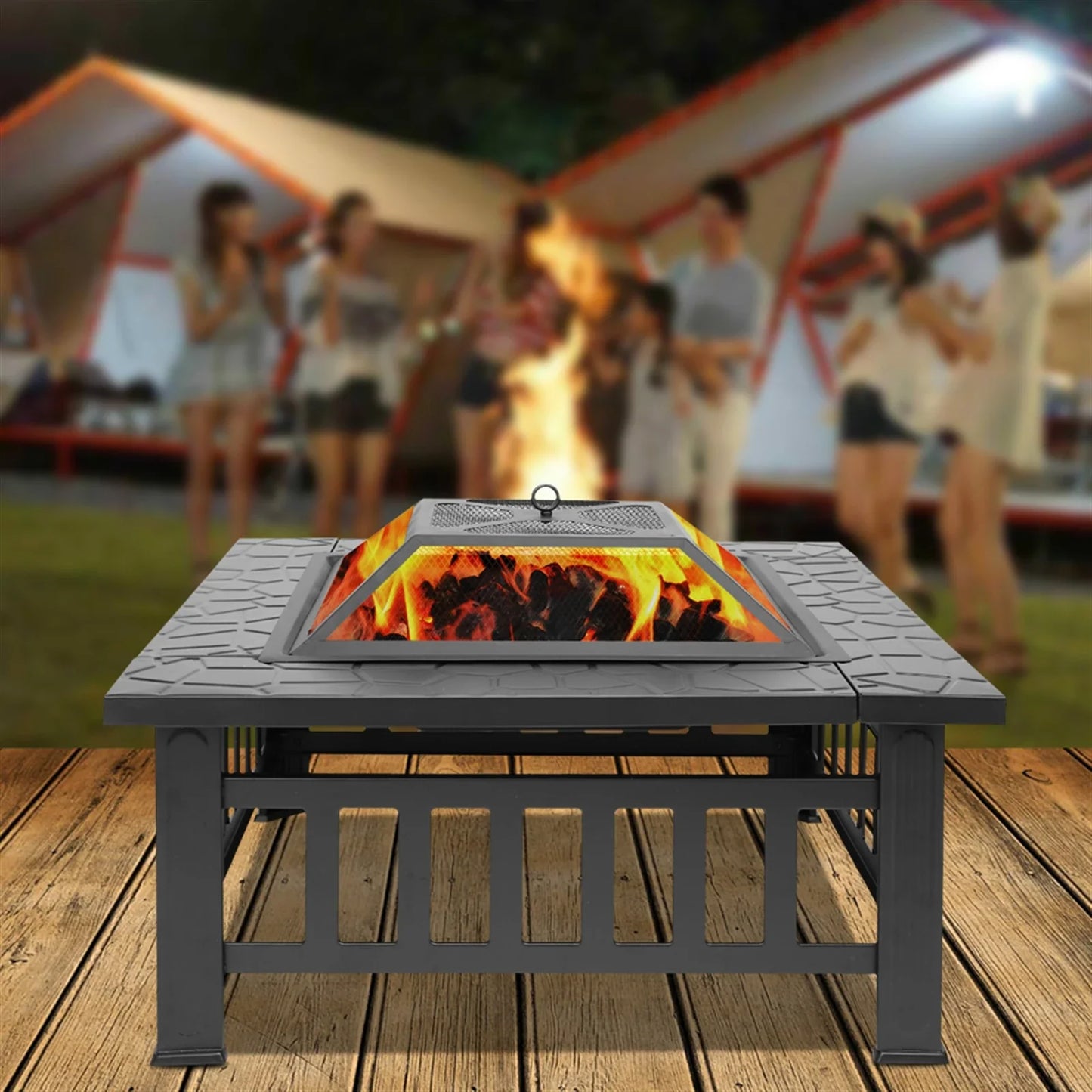 Portable Metal Fire Pit For Courtyard Patio With Accessories Kit