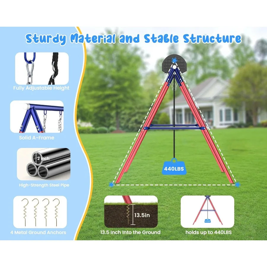 Heavy Duty Metal Swing Set With Rope Swing Glider Hoop