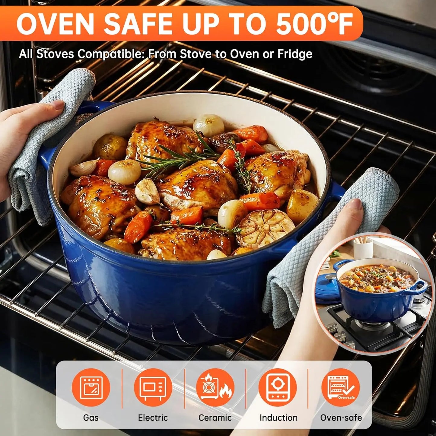 Nonstick Enameled Cast Iron Cookware Set 7-Piece for Gas Induction