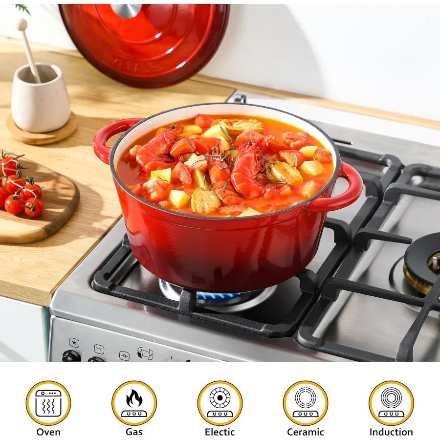 7.5 QT Dutch Oven Pot with Lid, Enameled Cast Iron Dutch Oven with Dual Handles for Sourdough Bread Baking, Cooking, Non-stick E