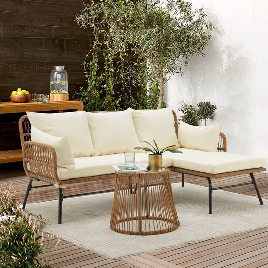 L Shaped Patio Conversation Set With Glass Table Cushions