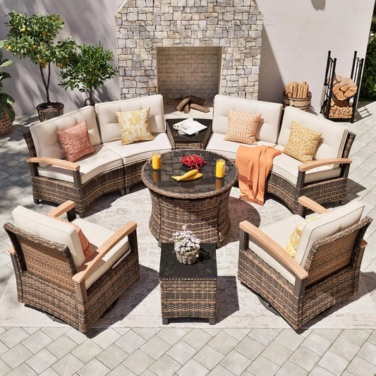 Stylish Half Moon Rattan Patio Conversation Furniture Set