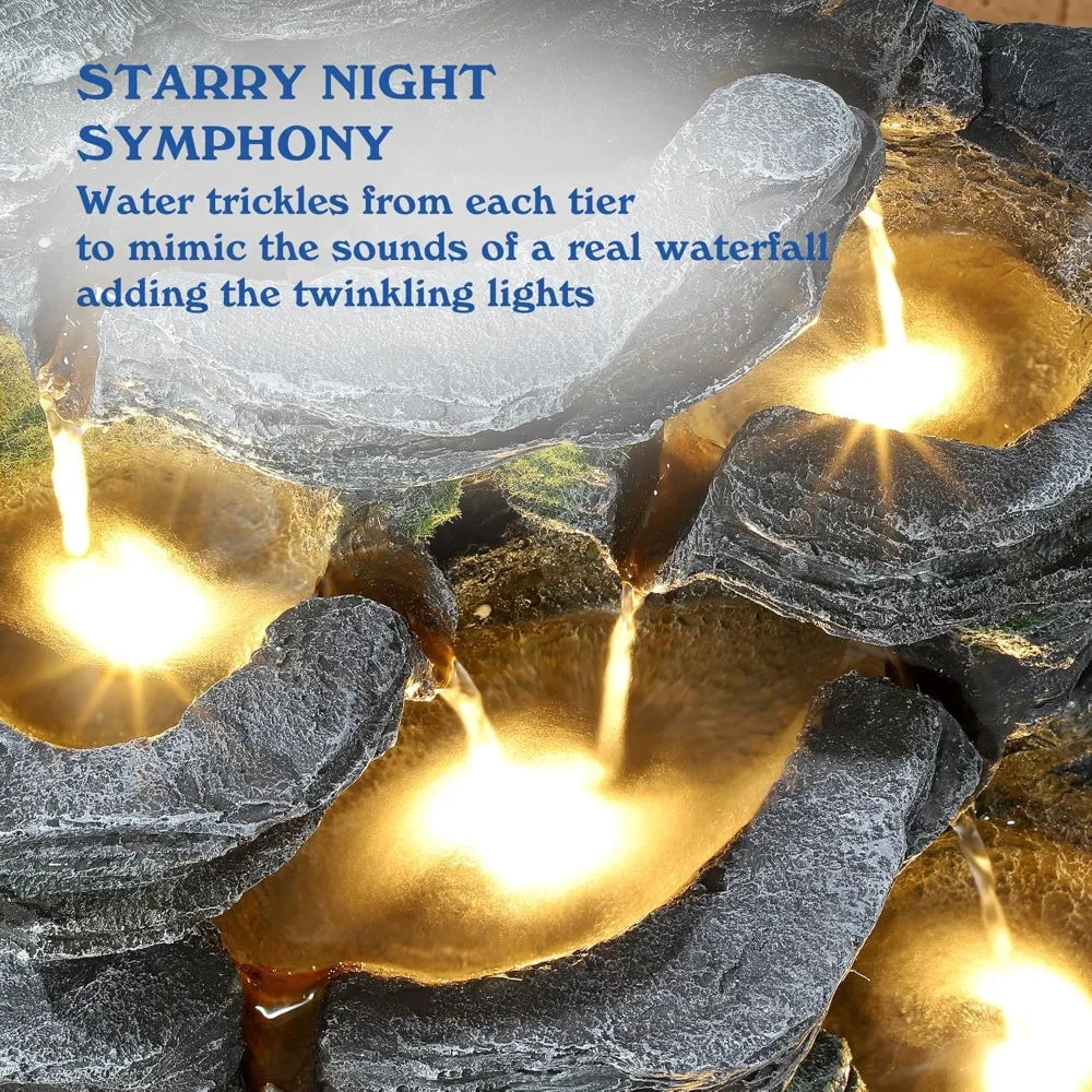 Seven-Tier Rock Waterfall Fountain With LED Lights