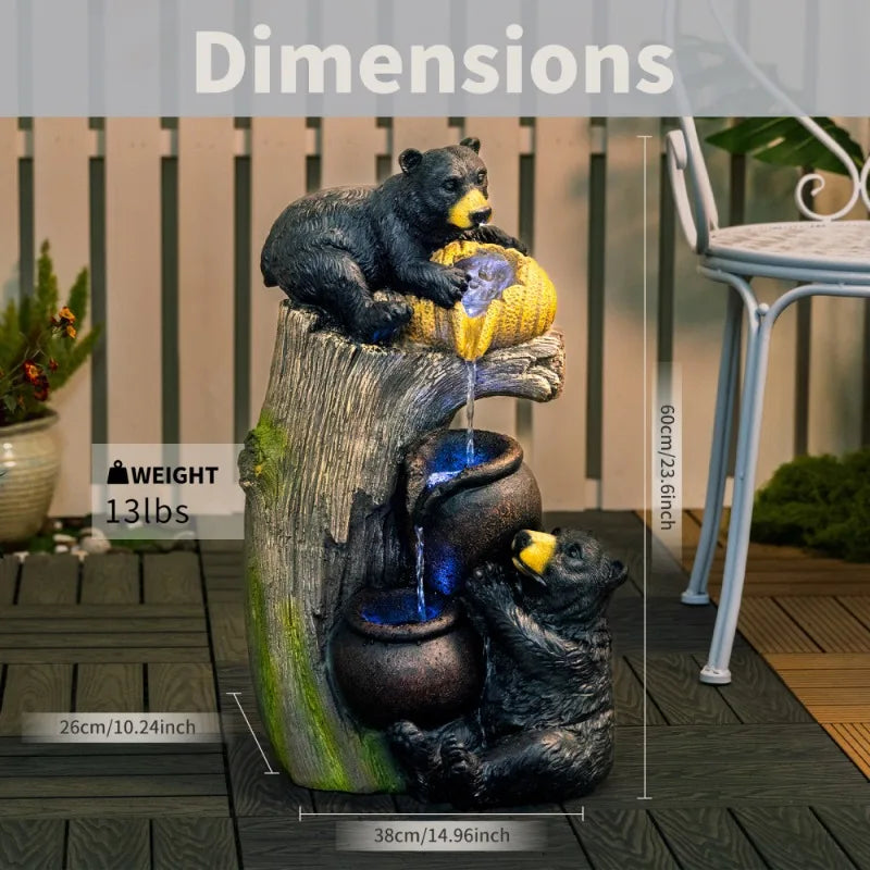 Bear Shaped Outdoor Fountain With LED Lights And Tiered Design