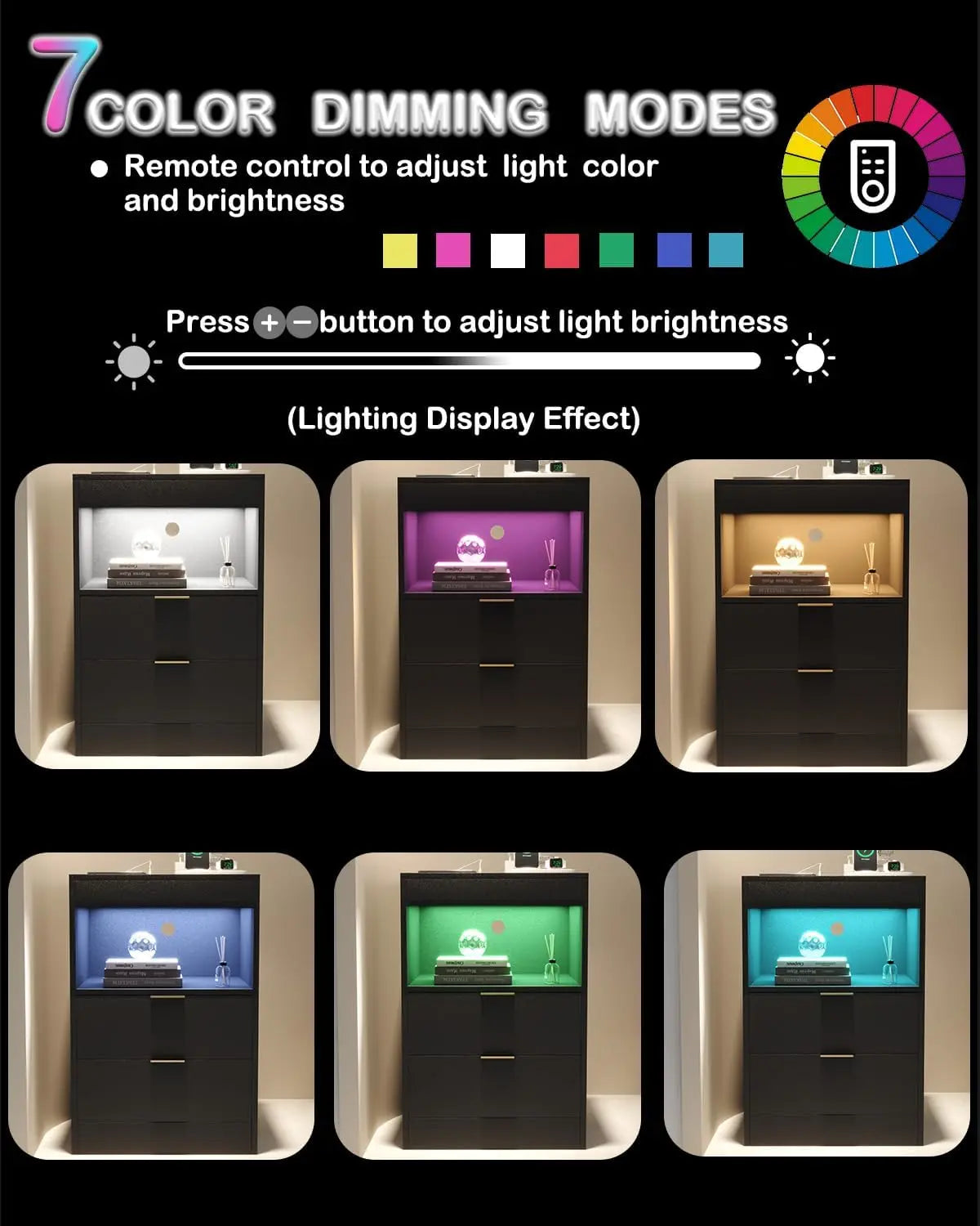 LED Nightstand With Charging Station and Drawer Storage