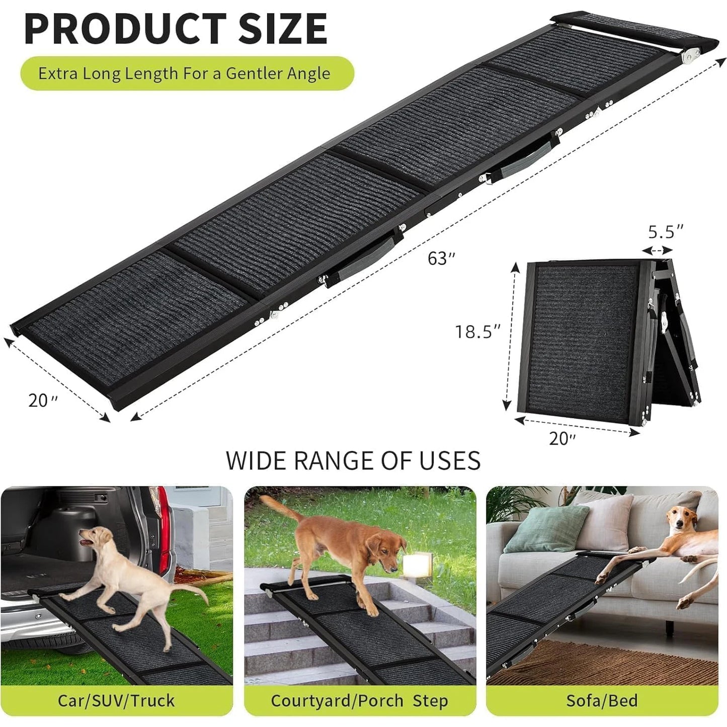 Folding Aluminum Dog Car Ramp with Non-Slip Surface – 250 lb Capacity