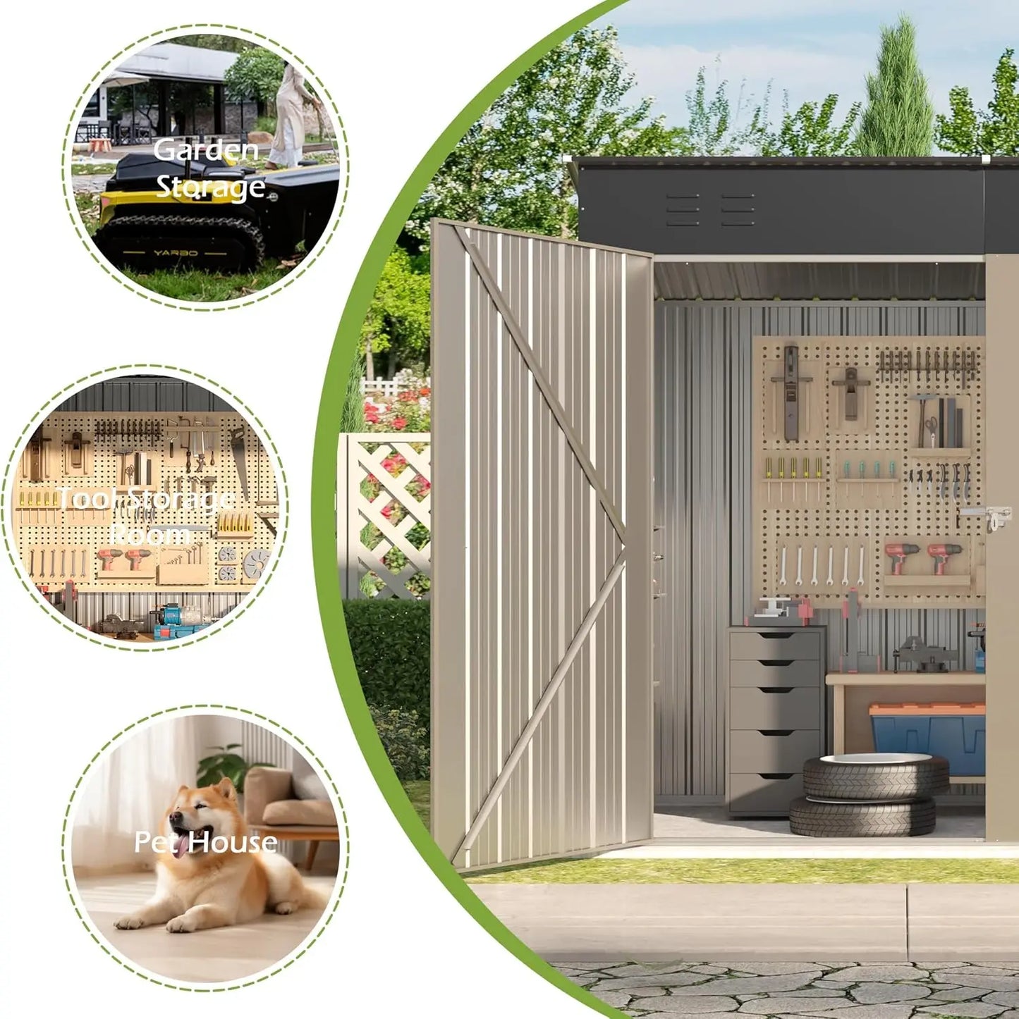 Metal Shed With Sloping Roof Lockable Doors Waterproof