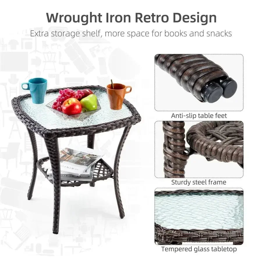 Outdoor Swivel Wicker Glider Patio Chair Set With Side Table