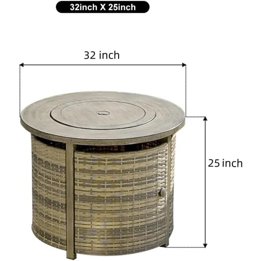 Propane Fire Pit Table In Wicker For Outdoor Patio Use