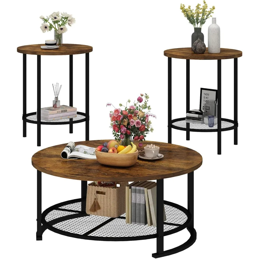 Round Coffee Table Set End Tables Modern Living Room
