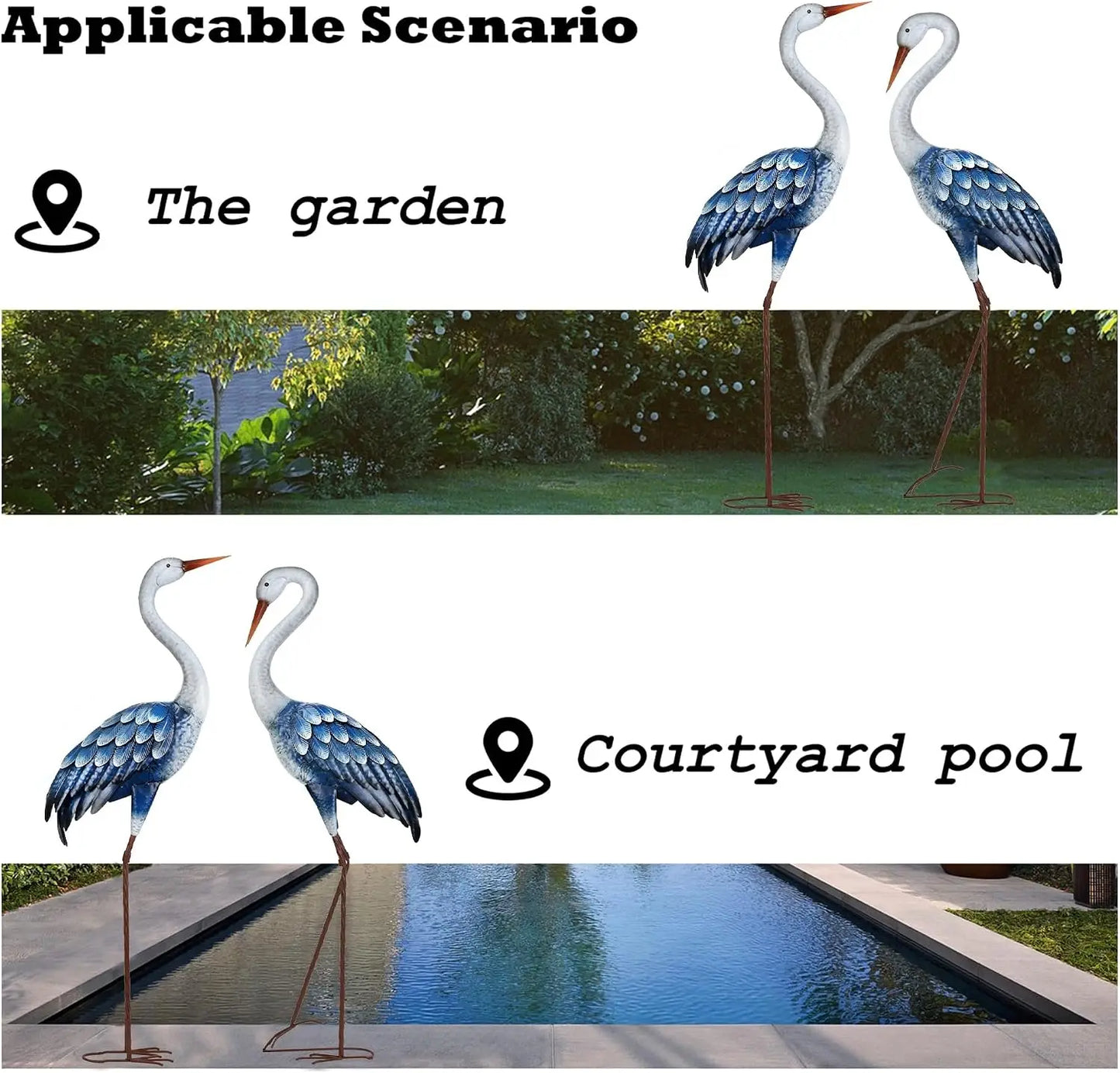 Metal Crane Yard Statue Garden Pond Outdoor Decor Ornament