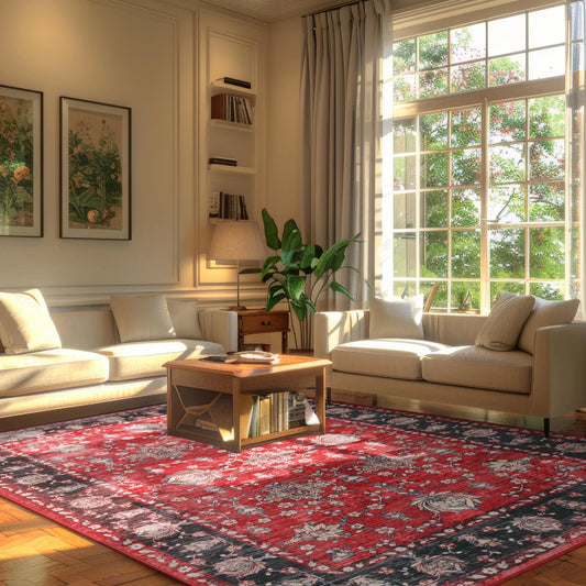 Machine Washable Vintage Non Slip Low Pile Area Rug
