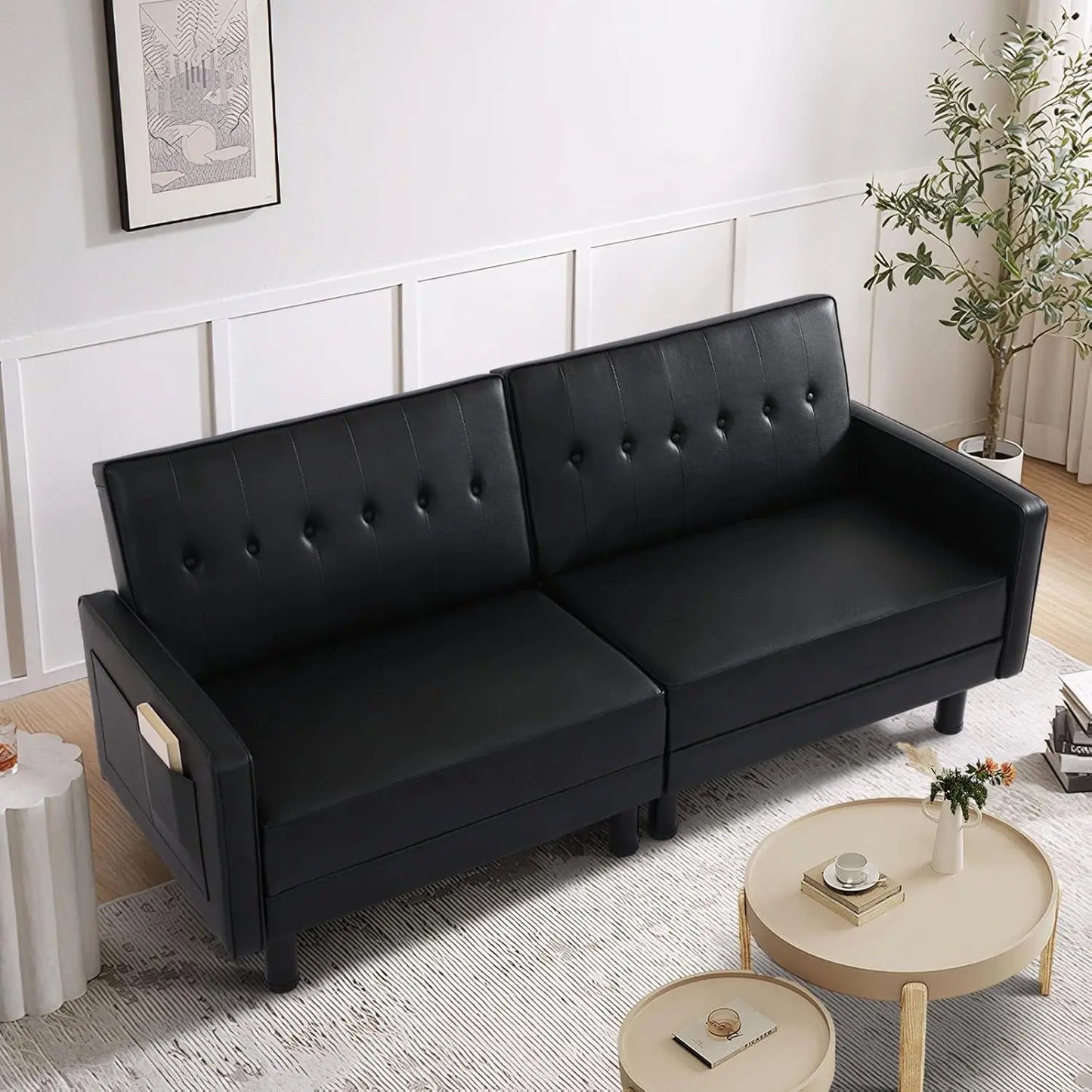 Convertible Futon Sofa Bed With Adjustable Backrest