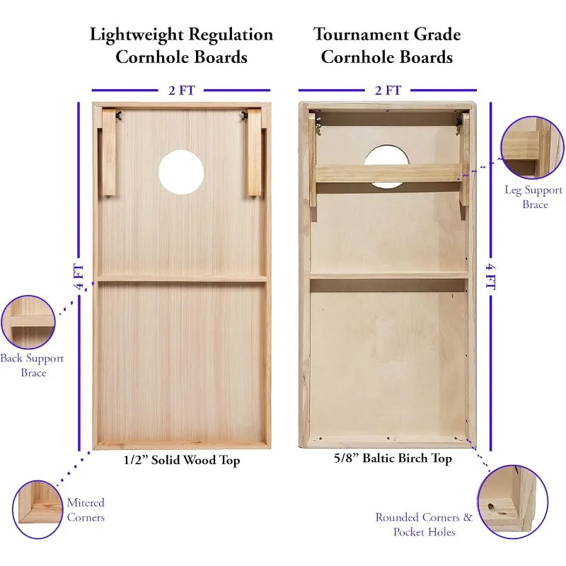 Tailgating Pros 4x2 Regulation Cornhole Boards Flag Set,Includes 8 Bean Bags,Carrying Cases and Score Keeper,Optional LED Lights