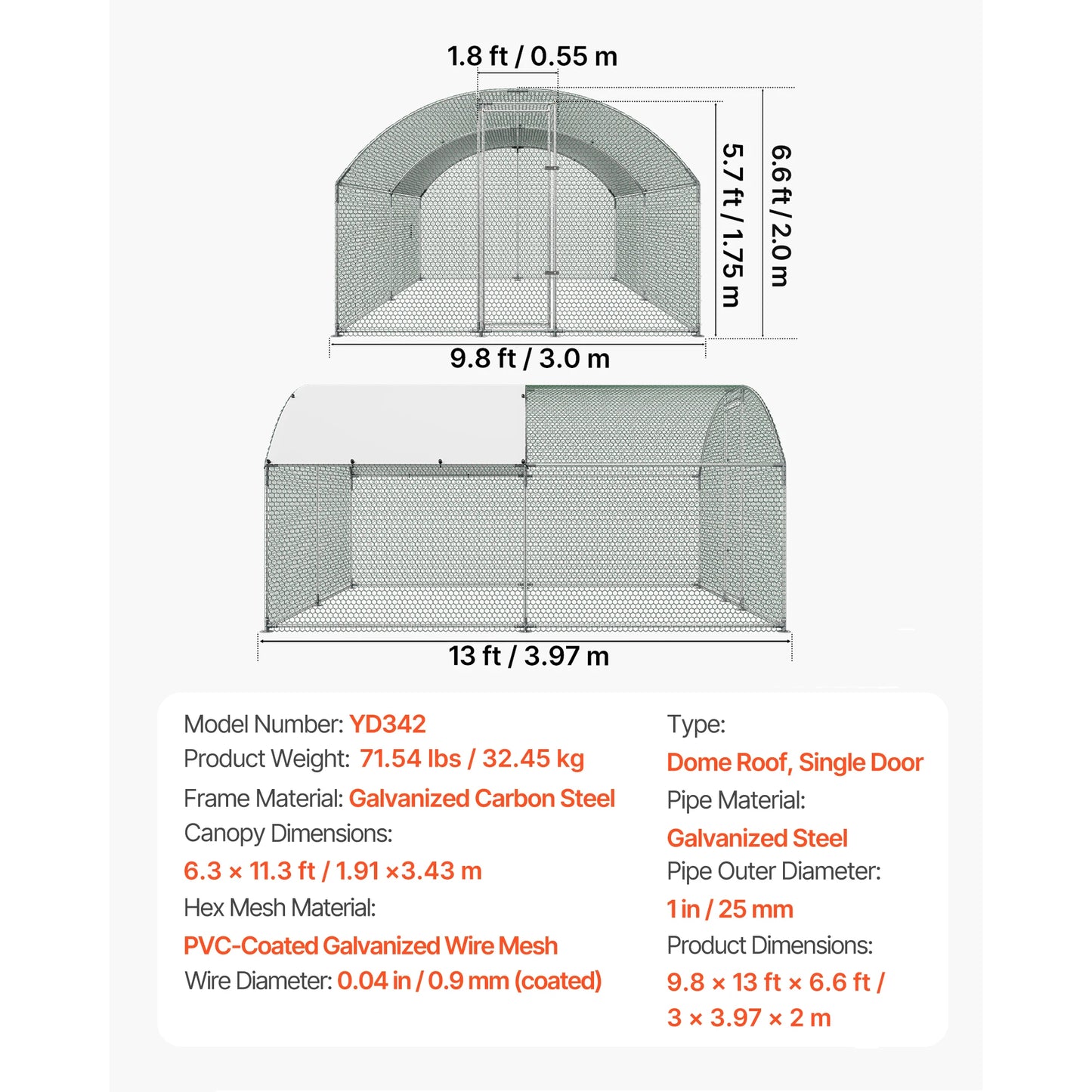 Durable Metal Chicken Coop With Waterproof Cover And Secure Run