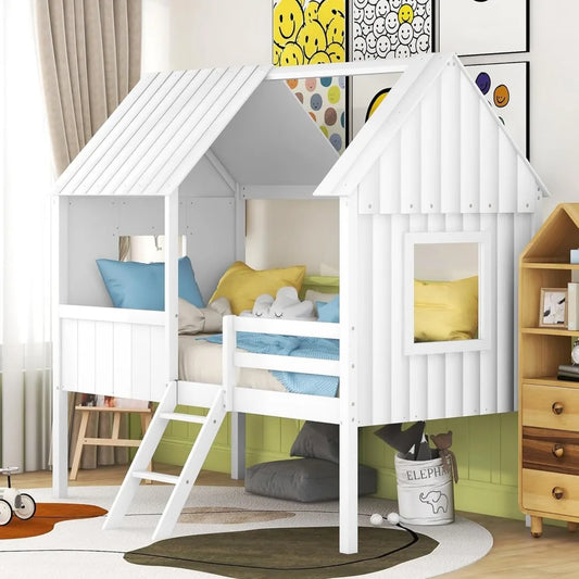 Wooden Kids House Bed Loft Frame For Playful Toddlers