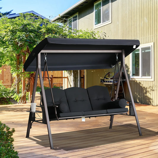 3-Person Outdoor Canopy Glider Bench with Cushions | Patio Porch Swing SeatThree Person Outdoor Canopy Cushioned Glider Bench