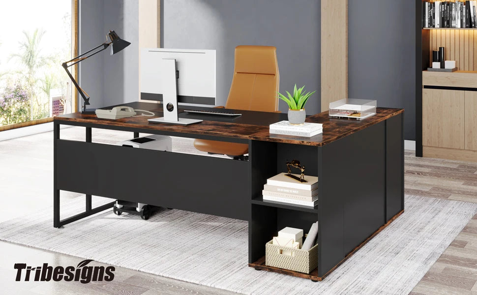 Tribesigns L Shaped Executive Desk With Cabinet Storage
