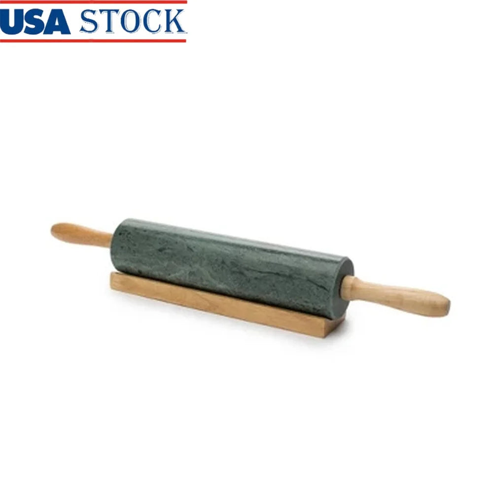 Eco-Friendly Green Marble Rolling Pin with Wooden Handles