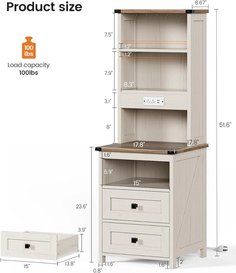 Farmhouse Nightstand Set With Charging Station And LED Lights