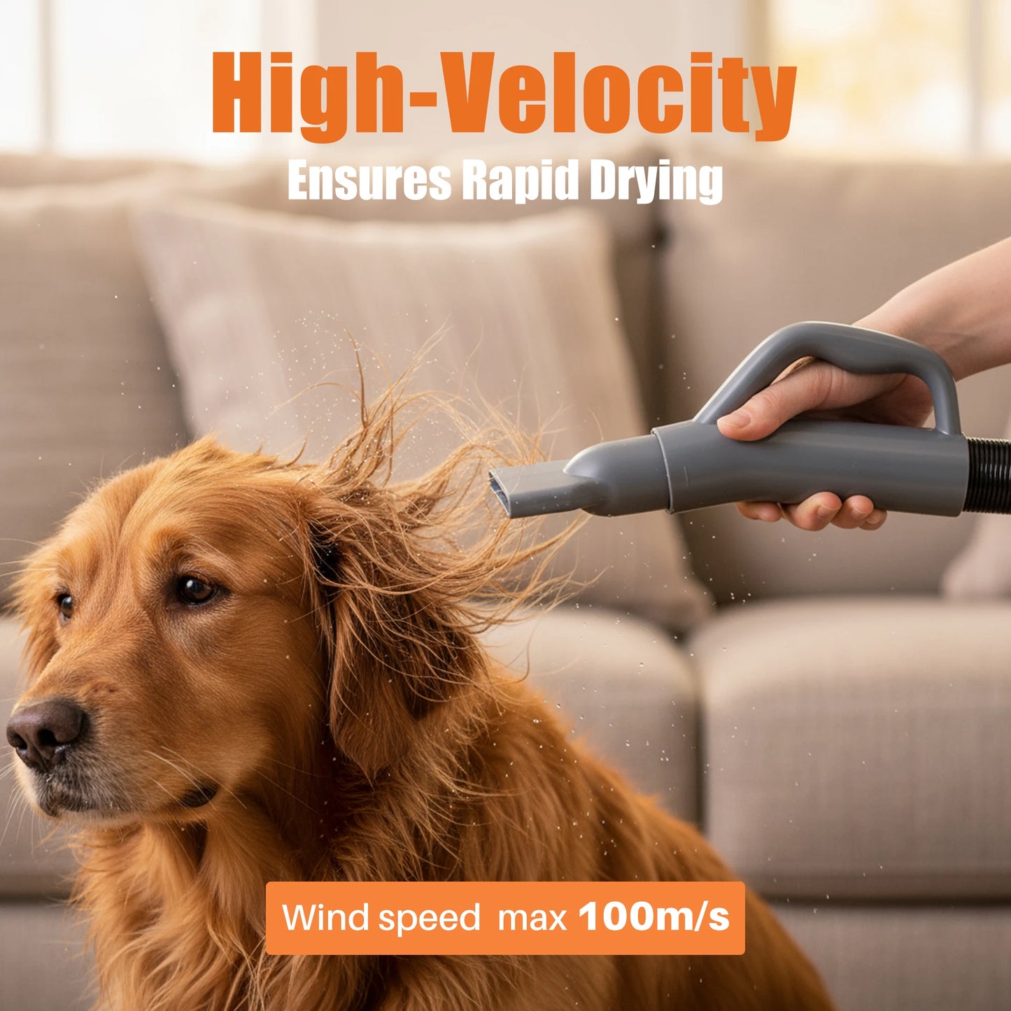 JHK Pet Blow Dryer with 4 Nozzles, Adjustable Airflow and 3 Heat Settings