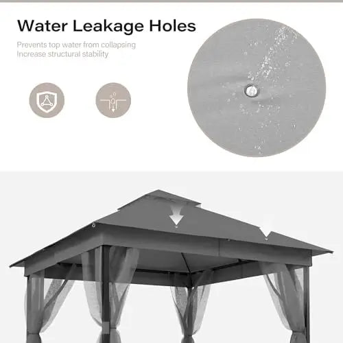 10' x 10' Steel Frame Patio Gazebo with Double Roof &amp; Mesh Netting