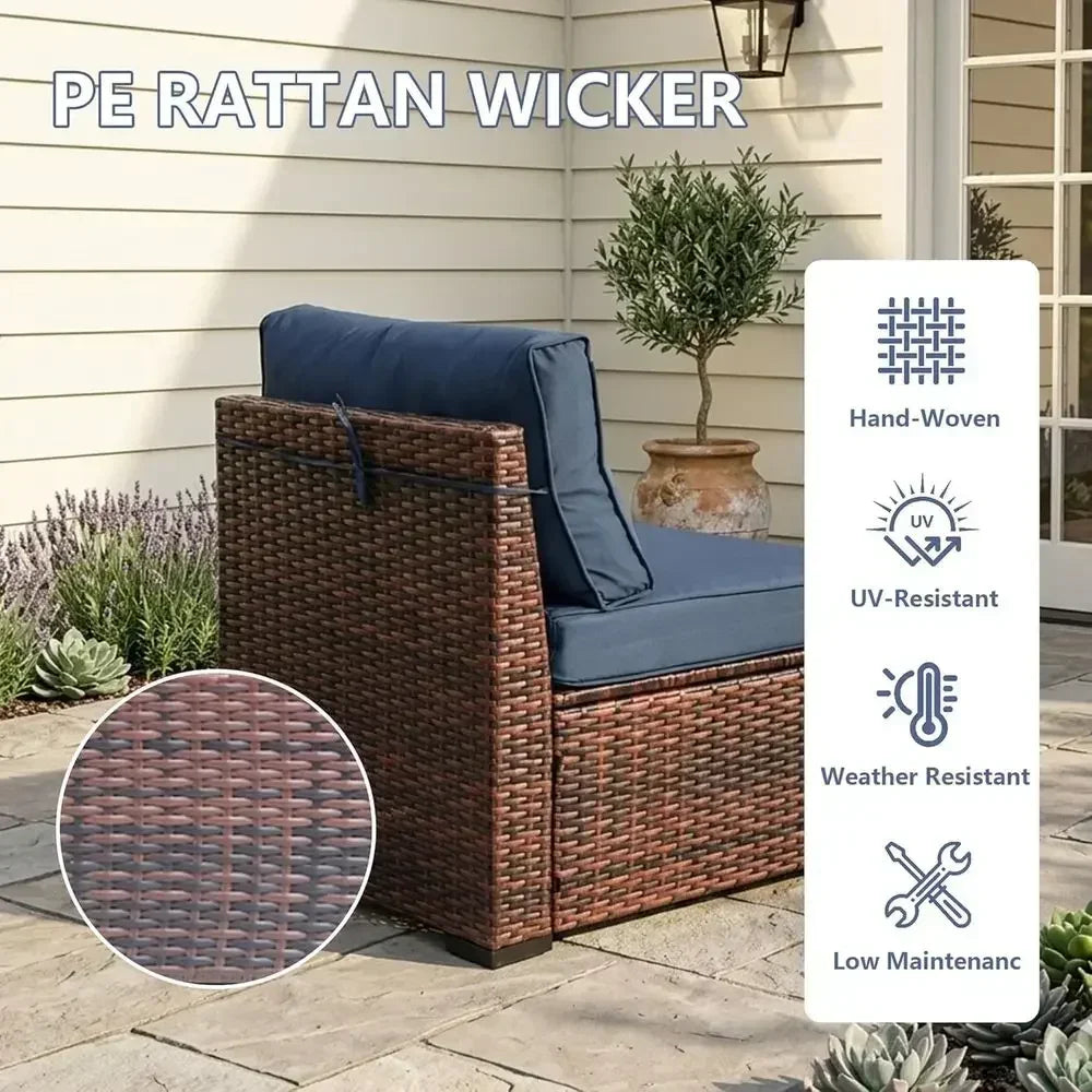 7-Piece Outdoor Patio Furniture Set Cushions Weather Resistant Rattan Glass Table