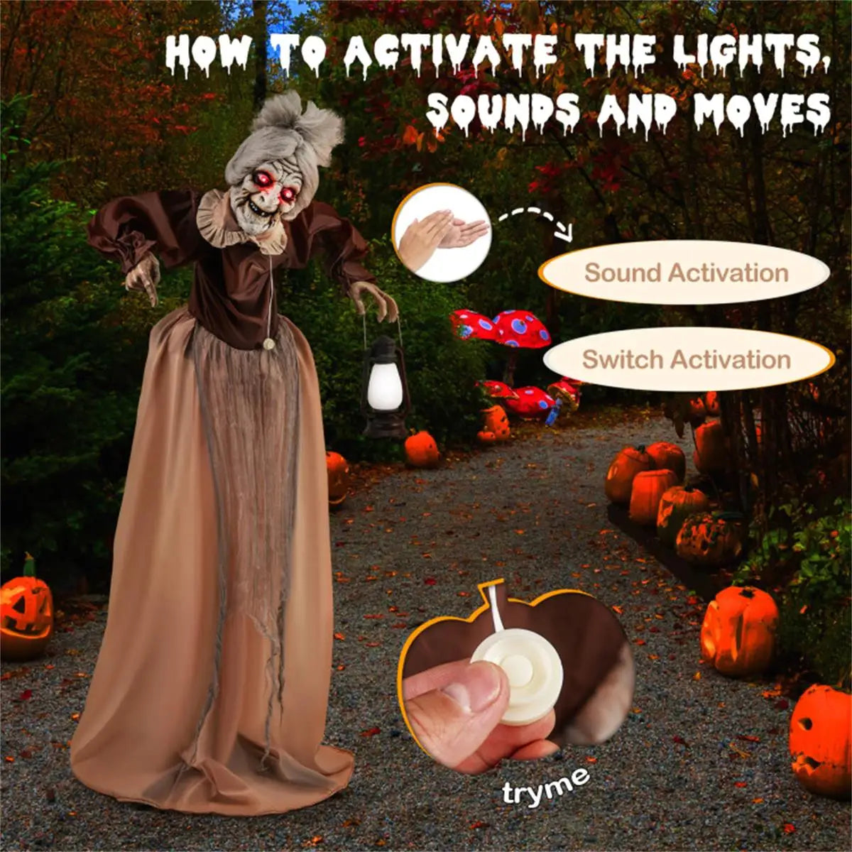Spooky Animated Old Lady Halloween Decoration for Haunted House