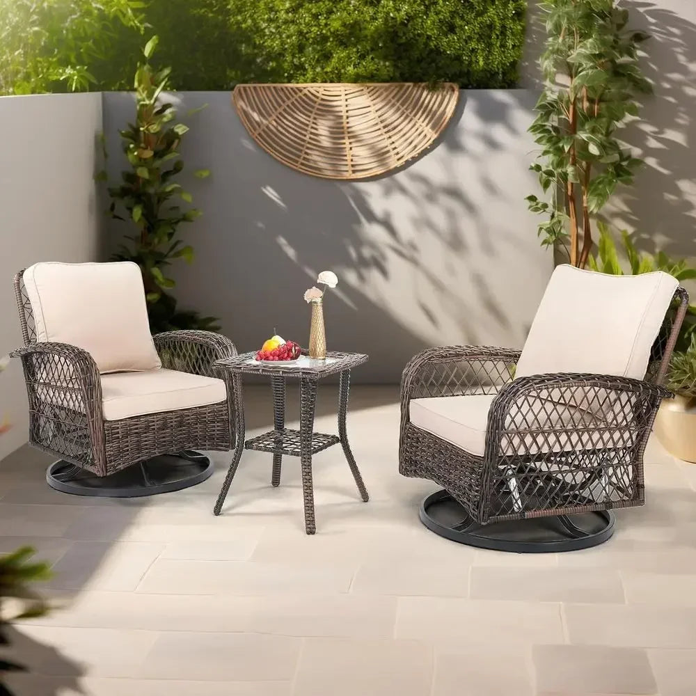 3-Piece Outdoor Swivel Rocking Chair Set with Side Table