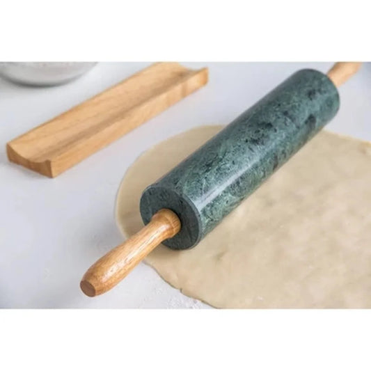 Eco-Friendly Green Marble Rolling Pin with Wooden Handles