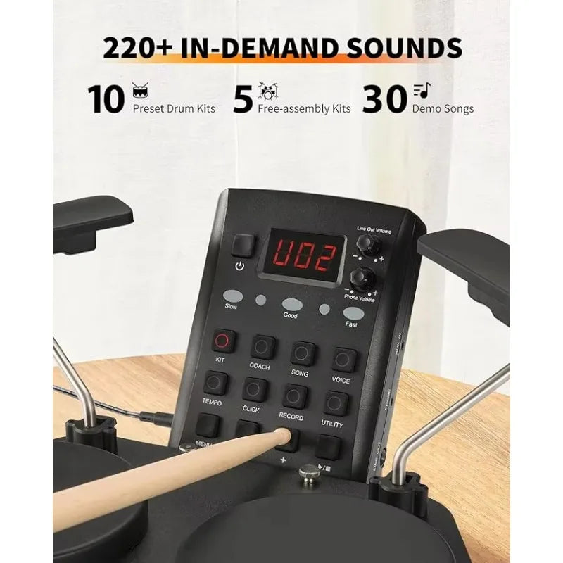 Portable Electronic Drum Set for Beginners with Mesh Pads