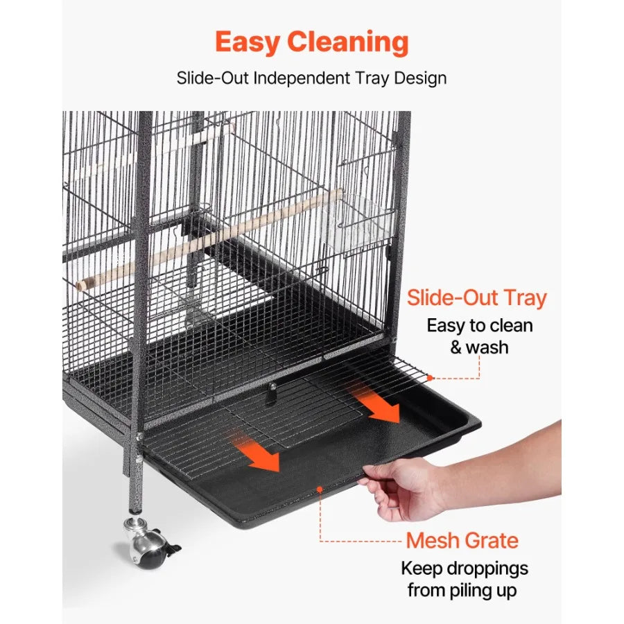 Flat Top Open Wrought Iron Bird Cage With Perches Tray
