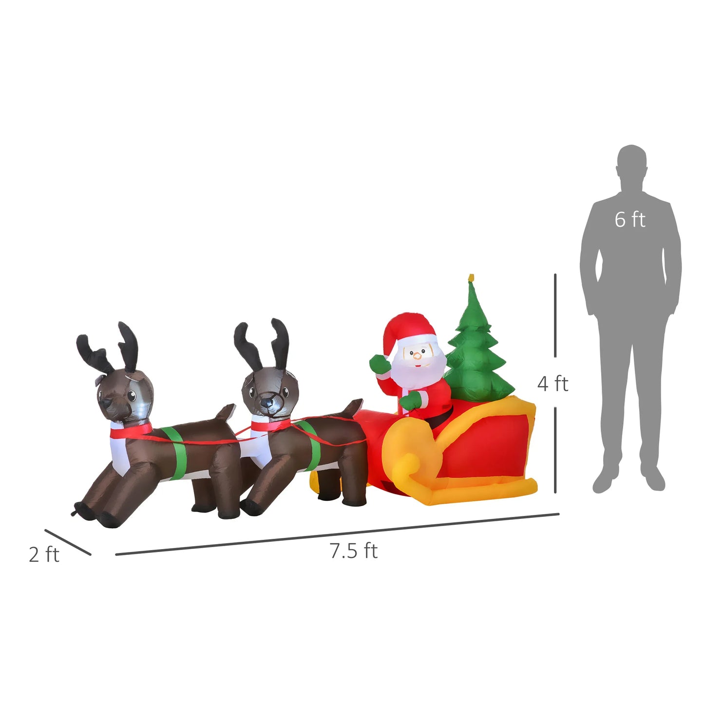 Self Inflating Santa Claus Sleigh And Reindeer Scene