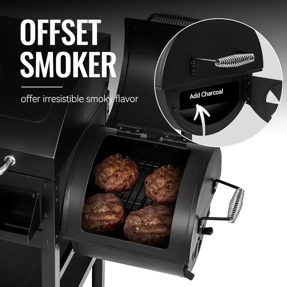 4-in-1 Dual-Fuel Gas & Charcoal Grill with Smoker & Side Burner
