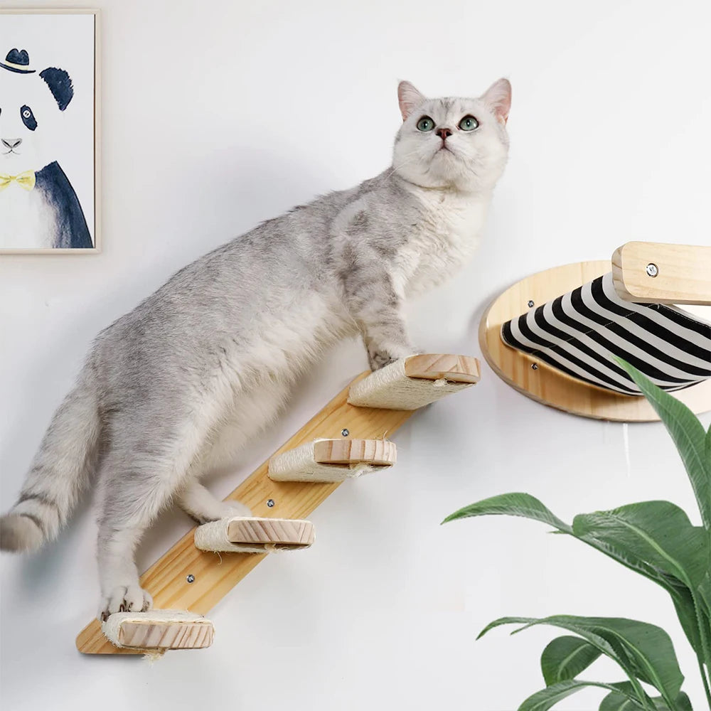 Wall Mounted Cat Furniture Set With Hammock And Scratching Posts