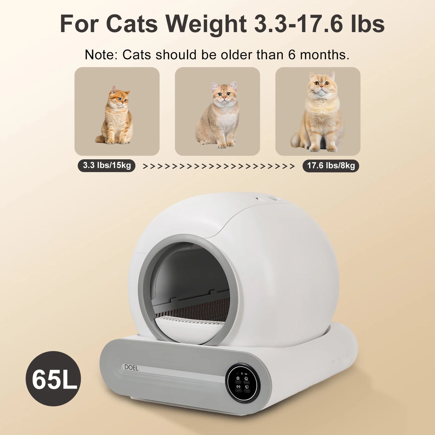 DOEL 65L Smart Self-Cleaning Cat Litter Box with App Control
