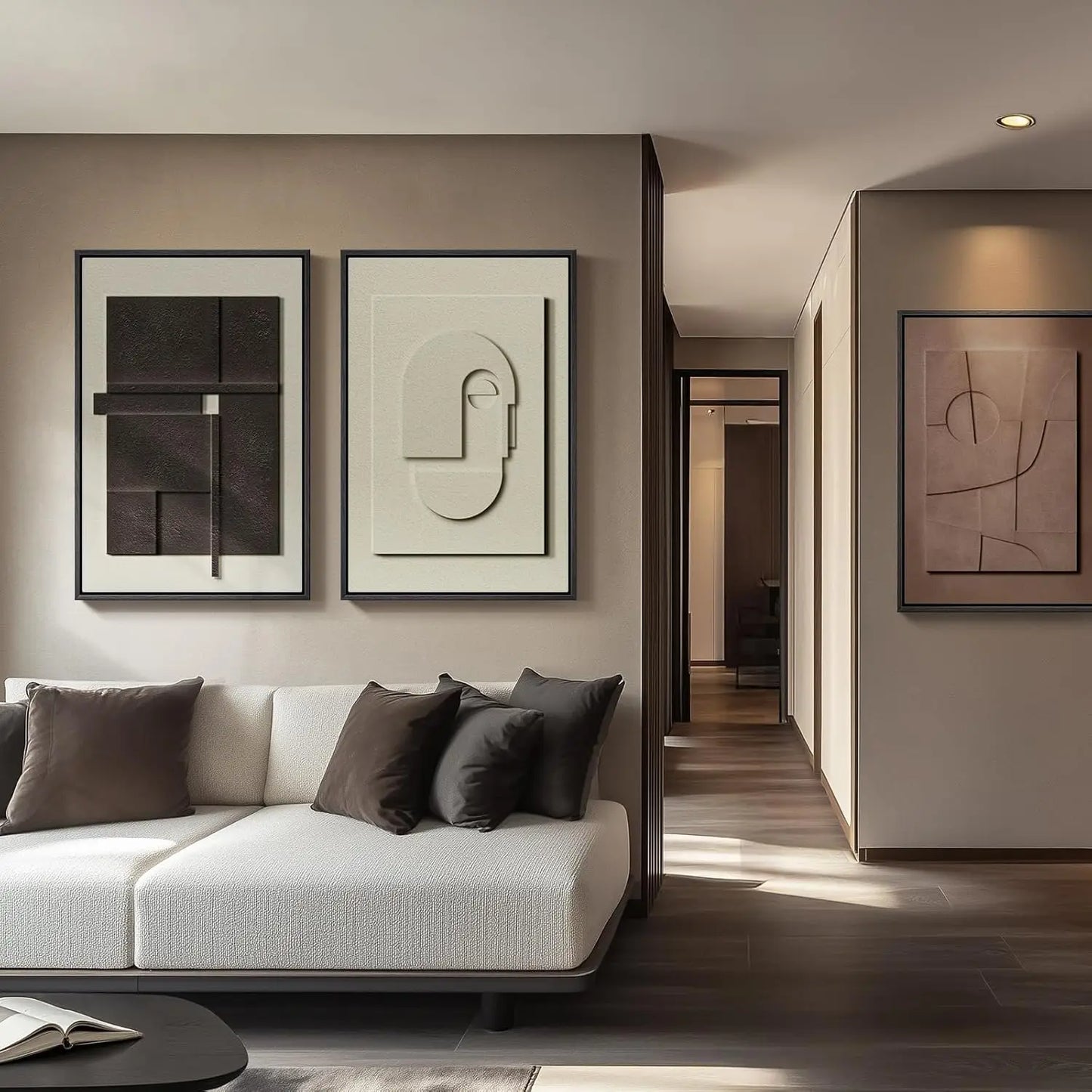 3D Textured Abstract Wall Art Set Modern Geometric Three Piece