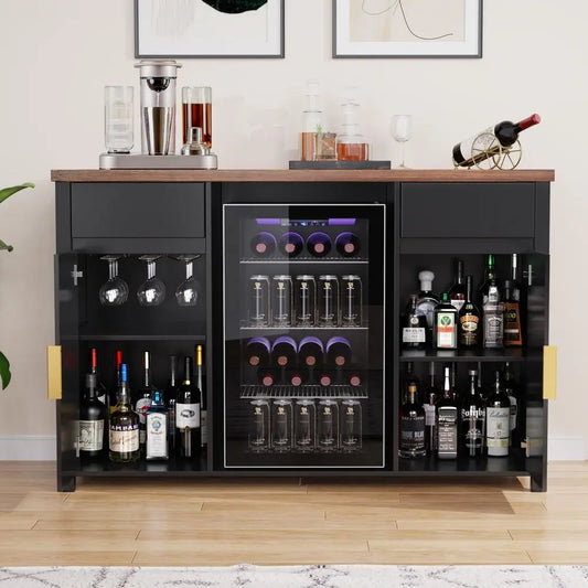 Coffee Bar Cabinet With Fridge Space And Wine Storage