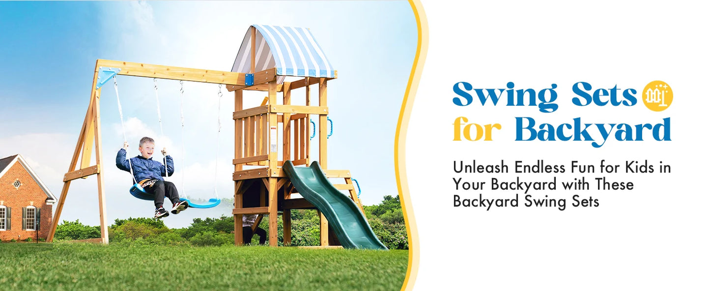 Robotime Robud Wooden Swing Set With Dual Swings Slide Chalkboard