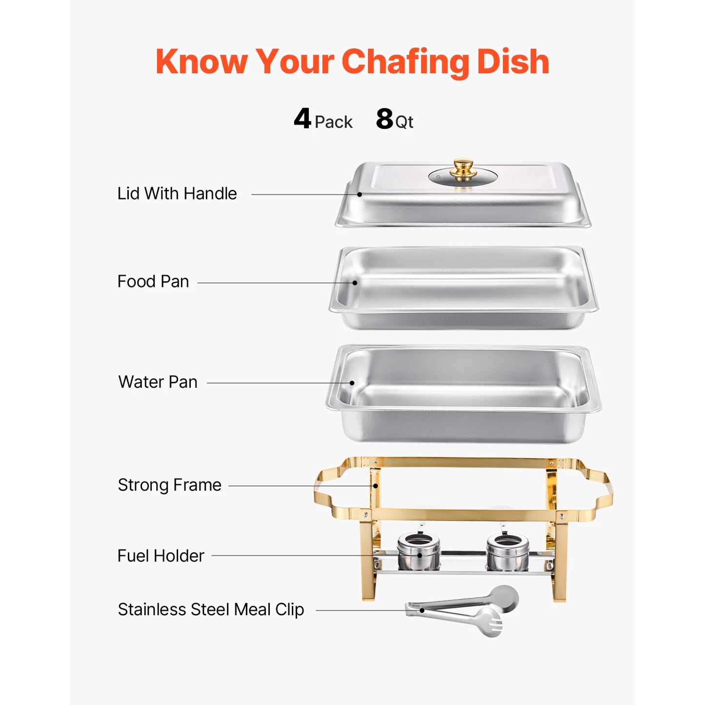 SSucceBuy 8 Qt 2 or 4 Pack Chafing Dish Buffet Set