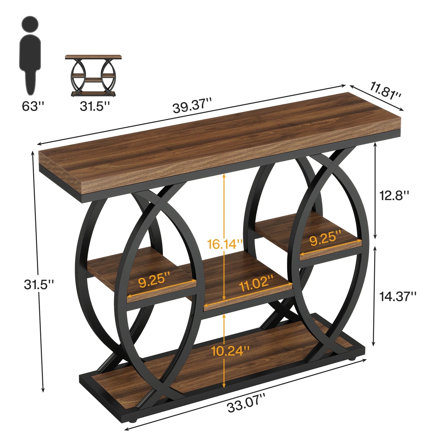 Industrial Console Table For Narrow Entryway Hallway Thick Top
