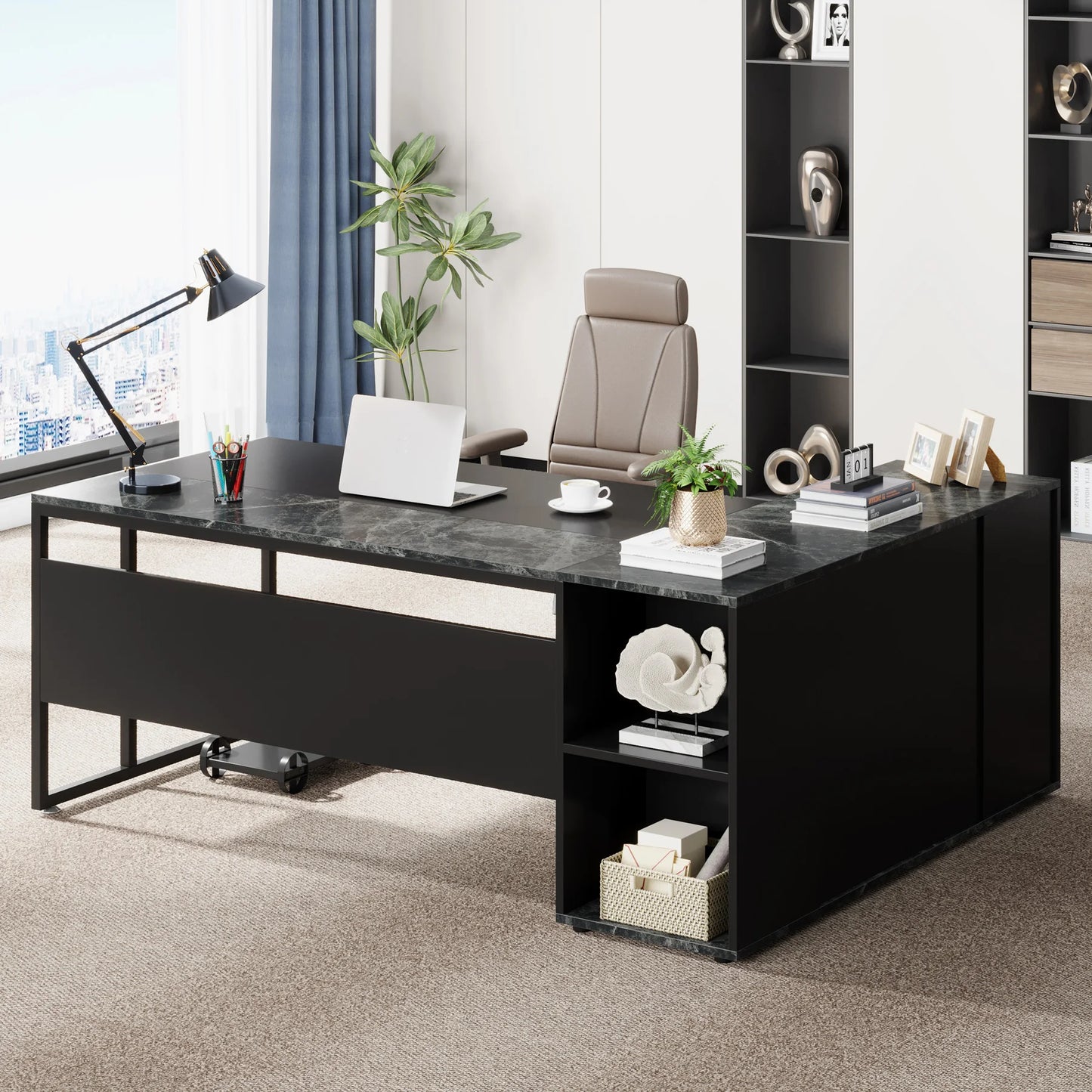 Tribesigns L Shaped Executive Desk With Cabinet Storage