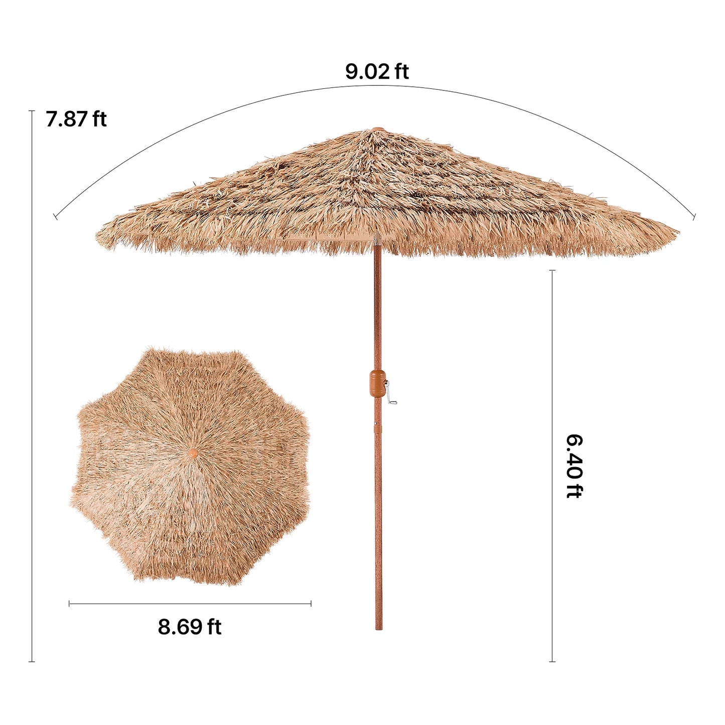 SucceBuy Tiki Umbrella Thatched Patio Umbrella with Durable PP Thatch and Metal Ribs Grass Pool Umbrellas for Beach Garden Patio