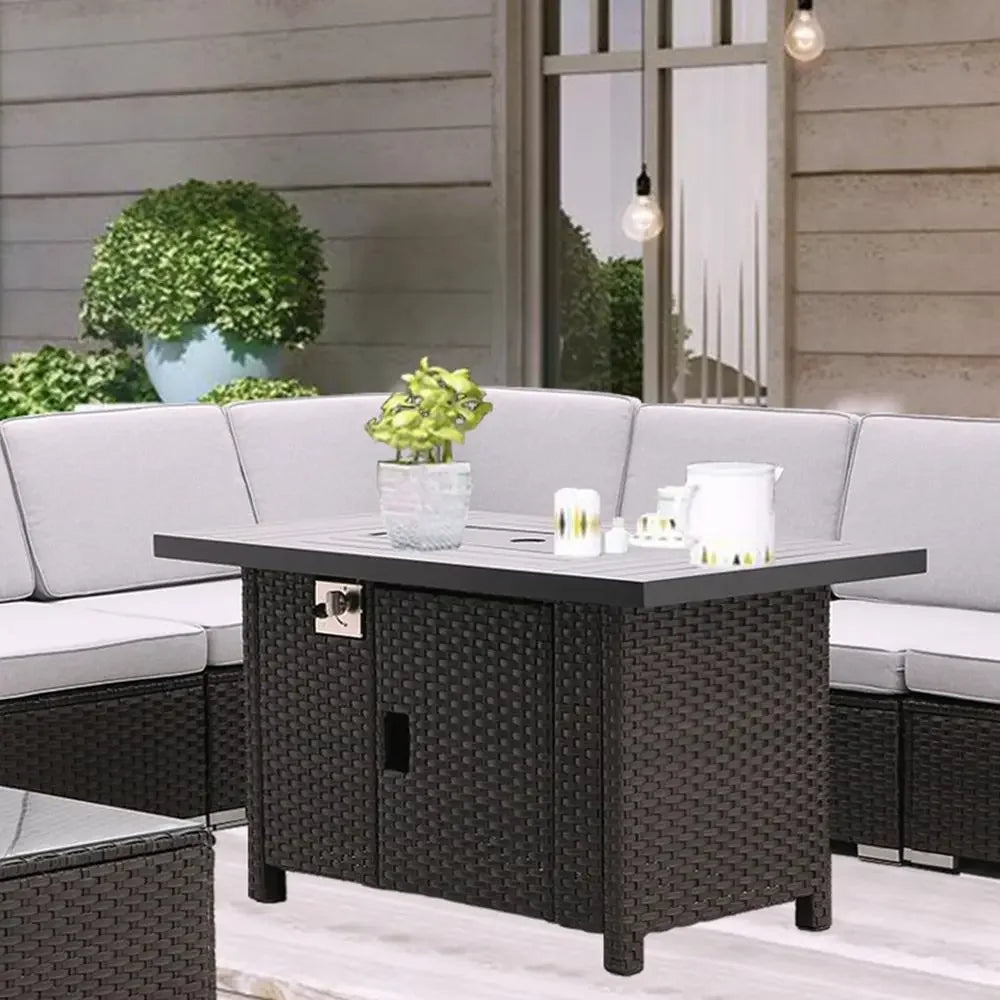 Outdoor Propane Fire Pit Table With Glass Wind Guard